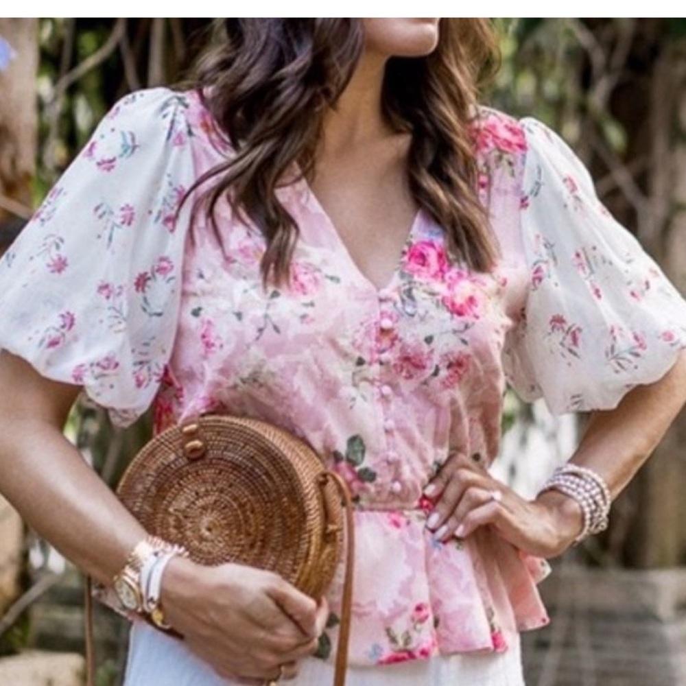 Hemant and Nandita pink floral blouse